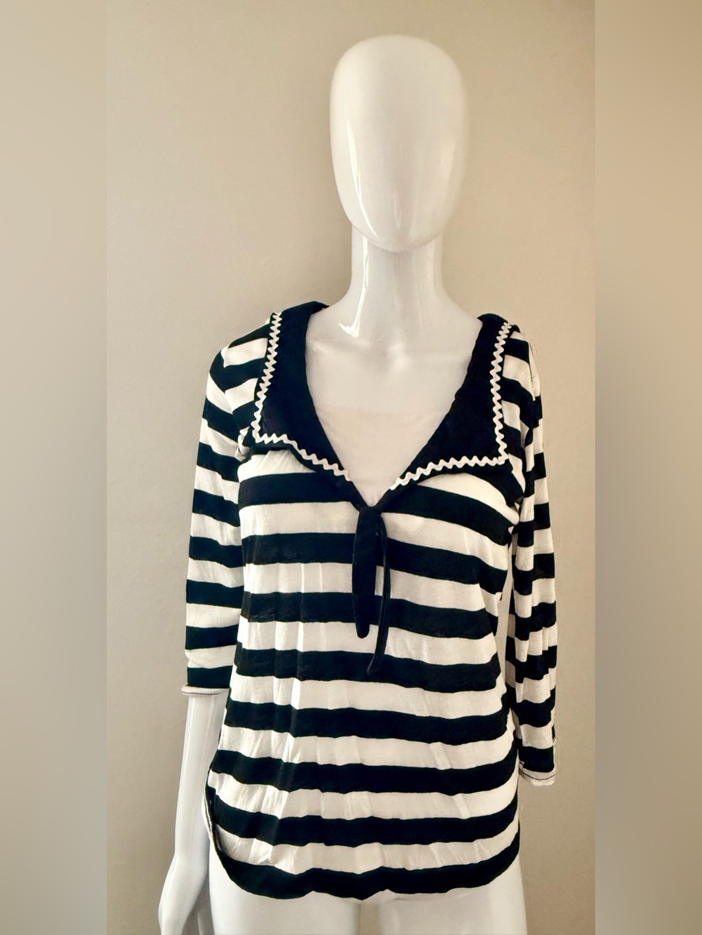 Rock Steady Black & White Striped Sailor Bow Top — Size XL